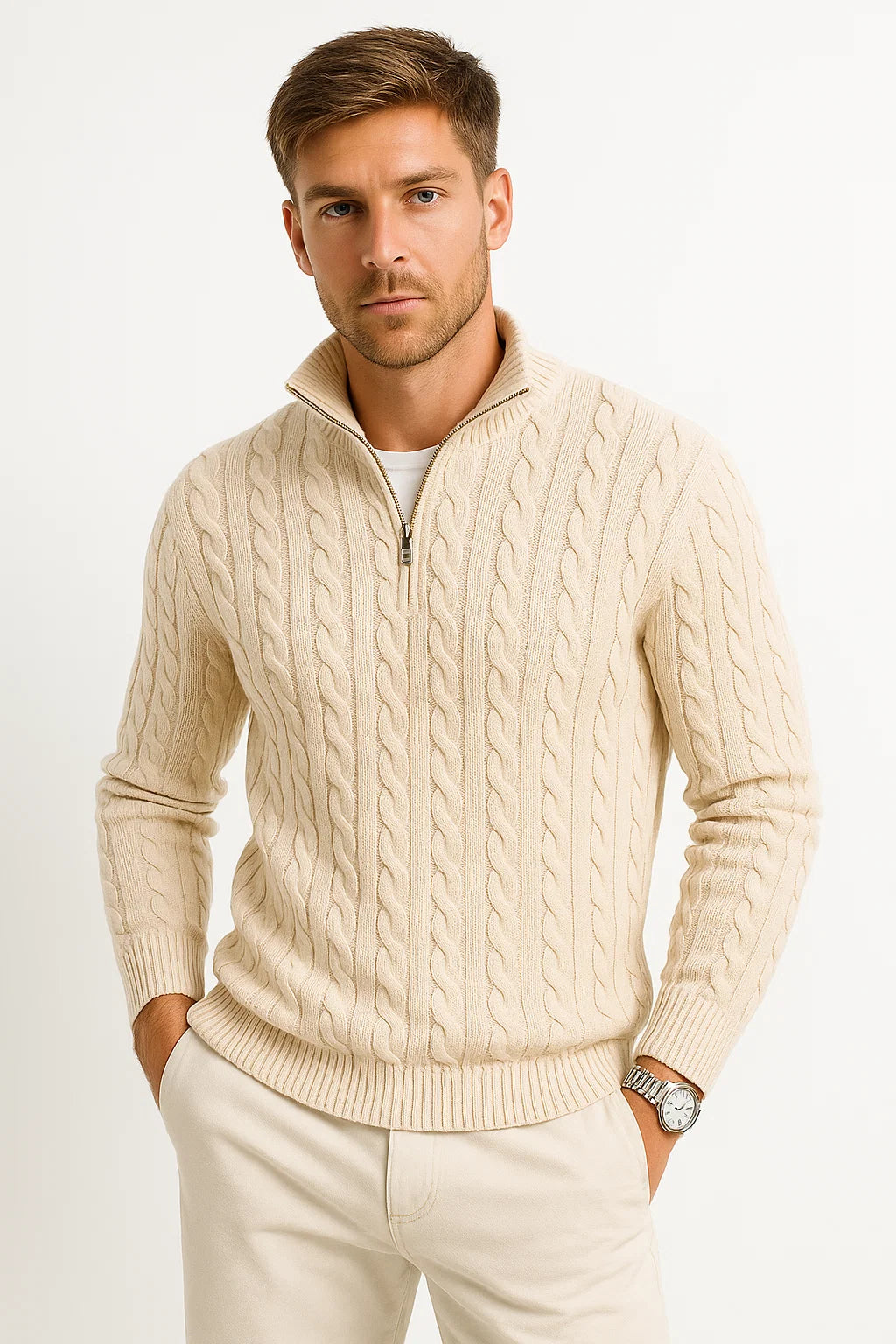 Joshua - Men's Cable-Knit Quarter-Zip Pullover