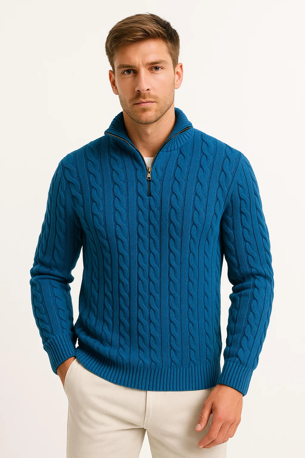 Joshua - Men's Cable-Knit Quarter-Zip Pullover