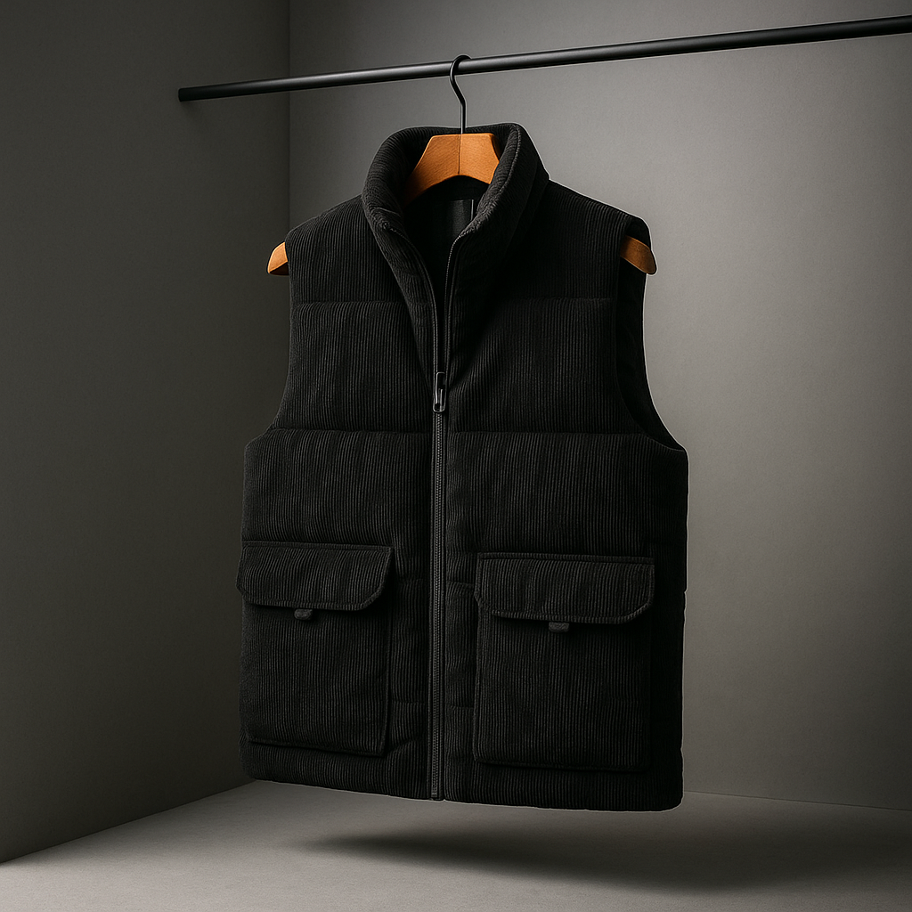 Kellan - Men's Corduroy Puffer Vest with Cargo Pockets