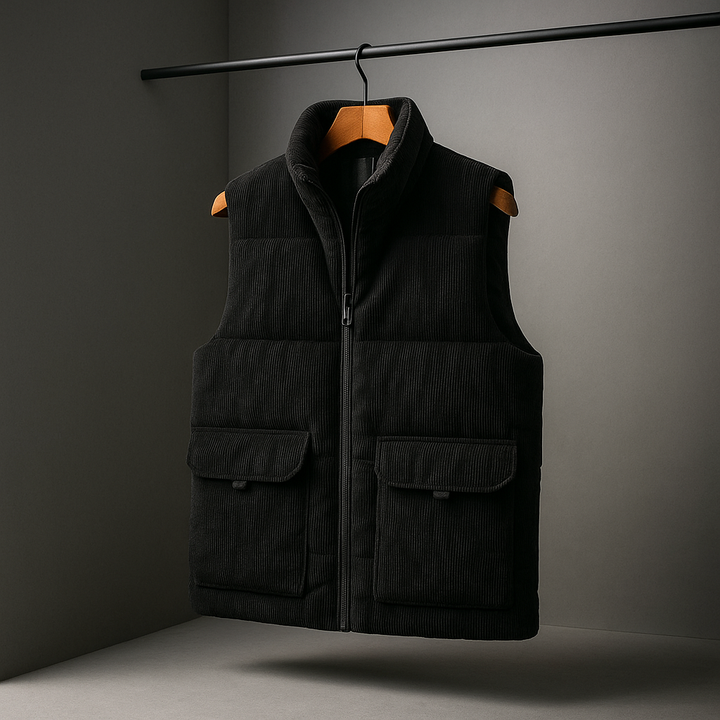 Kellan - Men's Corduroy Puffer Vest with Cargo Pockets