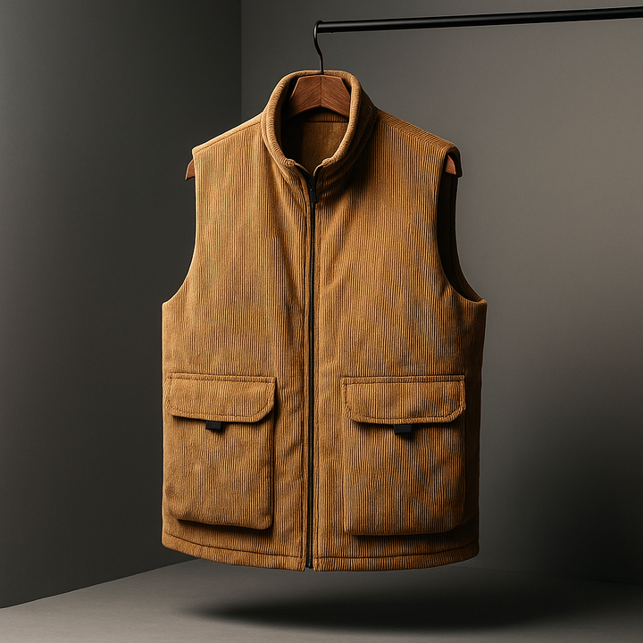 Kellan - Men's Corduroy Puffer Vest with Cargo Pockets