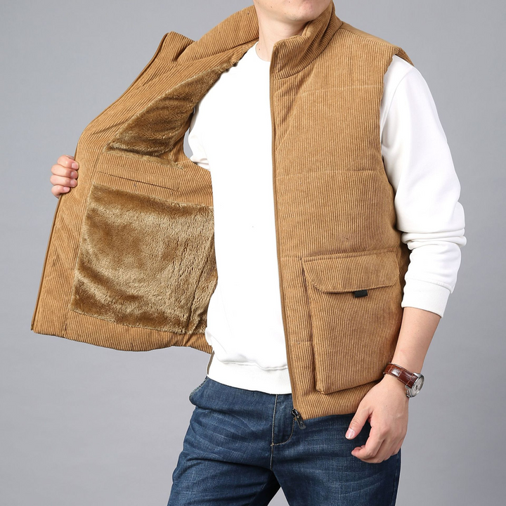Kellan - Men's Corduroy Puffer Vest with Cargo Pockets