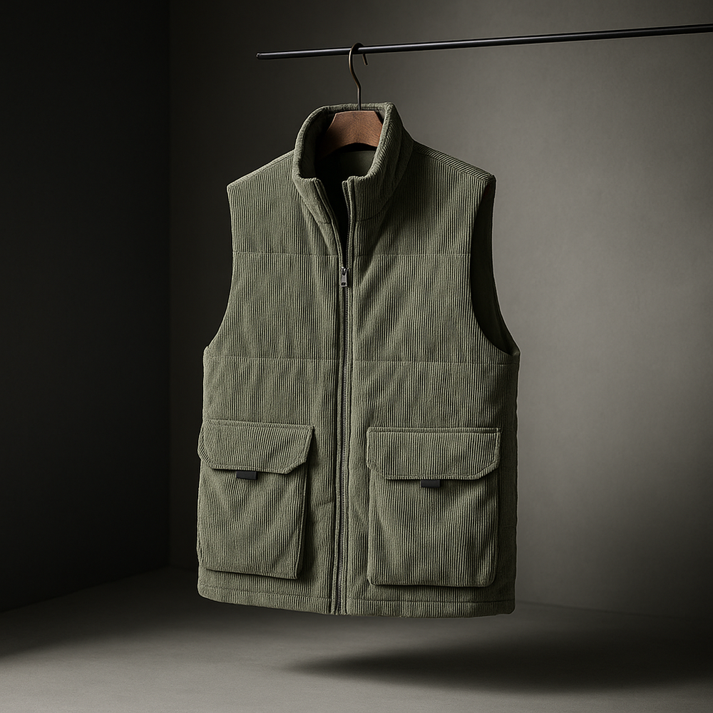 Kellan - Men's Corduroy Puffer Vest with Cargo Pockets