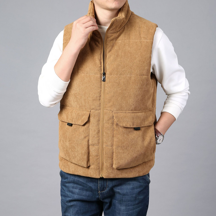 Kellan - Men's Corduroy Puffer Vest with Cargo Pockets