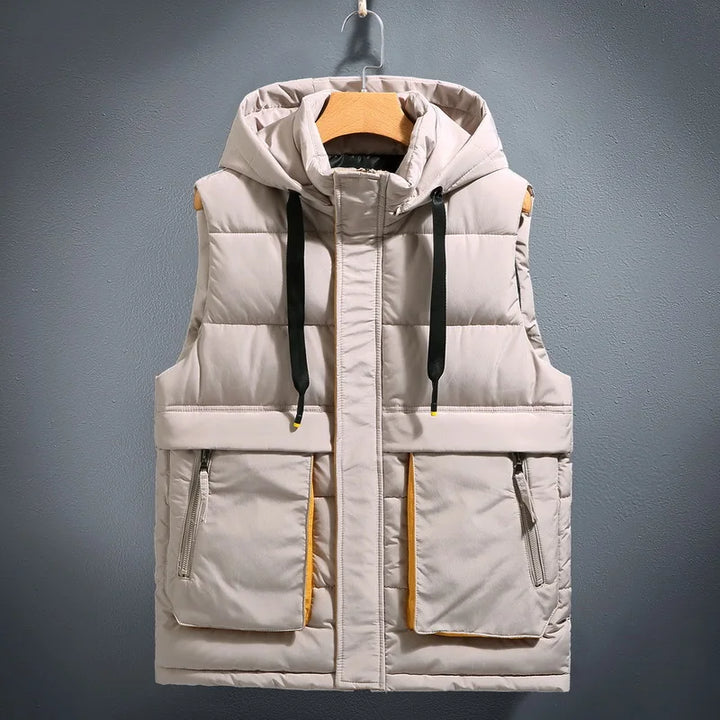 Kevin - Men's Hooded Puffer Vest with Cargo Pockets