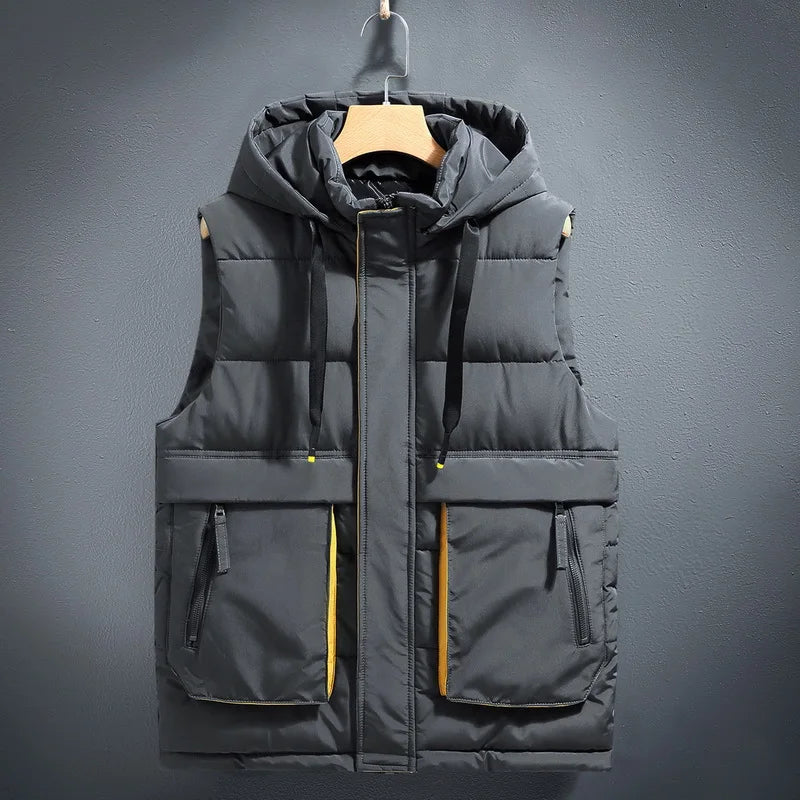 Kevin - Men's Hooded Puffer Vest with Cargo Pockets