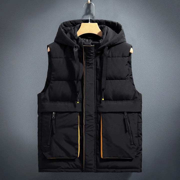 Kevin - Men's Hooded Puffer Vest with Cargo Pockets