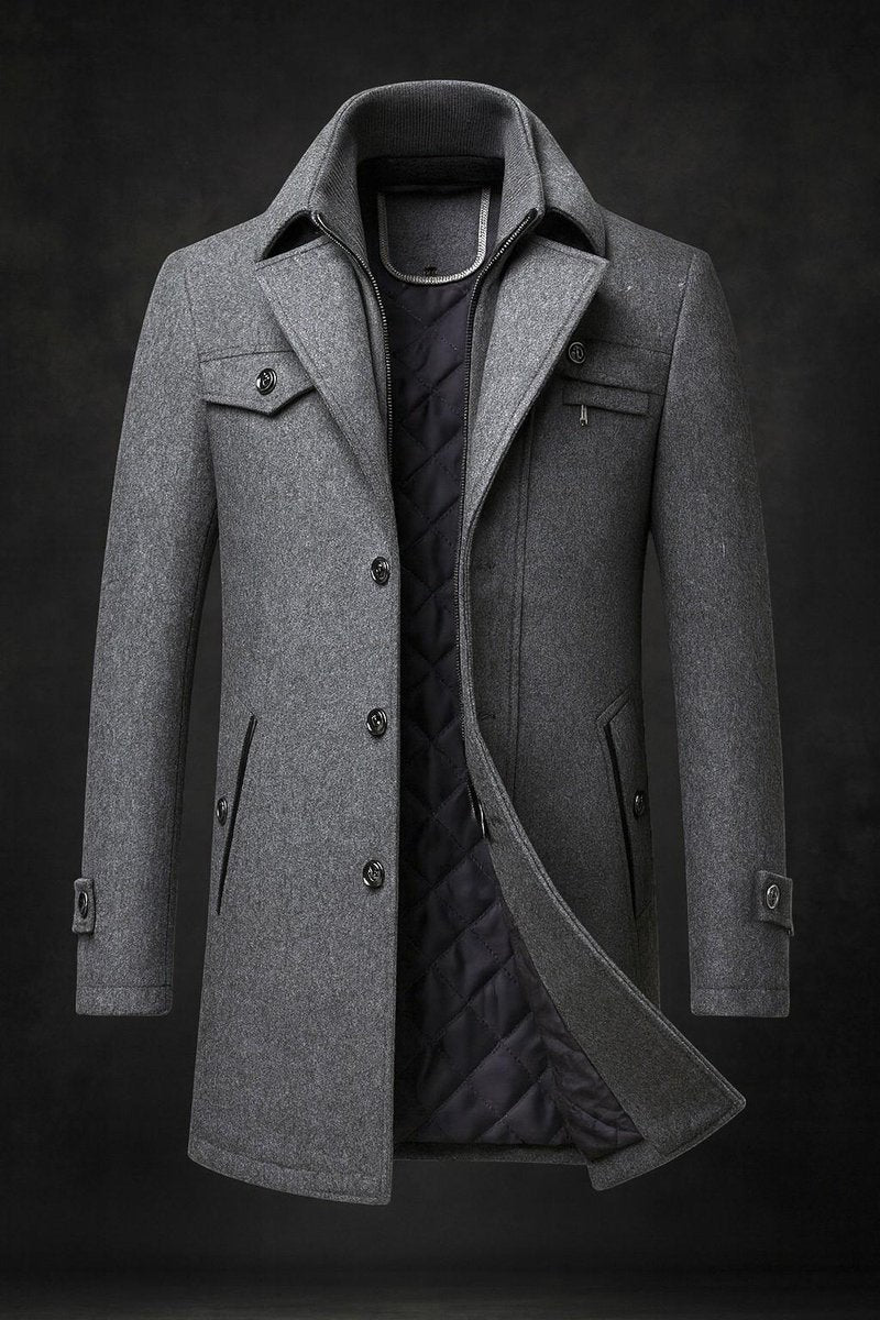 Kieran - Men's Button-Front Wool Coat with Quilted Lining