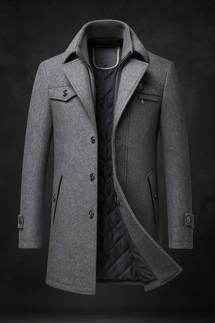 Kieran - Men's Button-Front Wool Coat with Quilted Lining