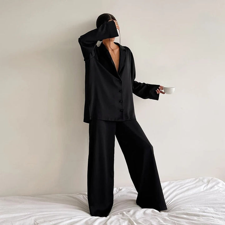 Kimberly - Women's Oversized Notch-Lapel Silk Pajama Set