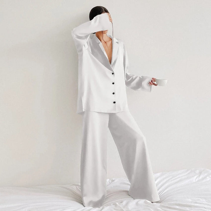 Kimberly - Women's Oversized Notch-Lapel Silk Pajama Set