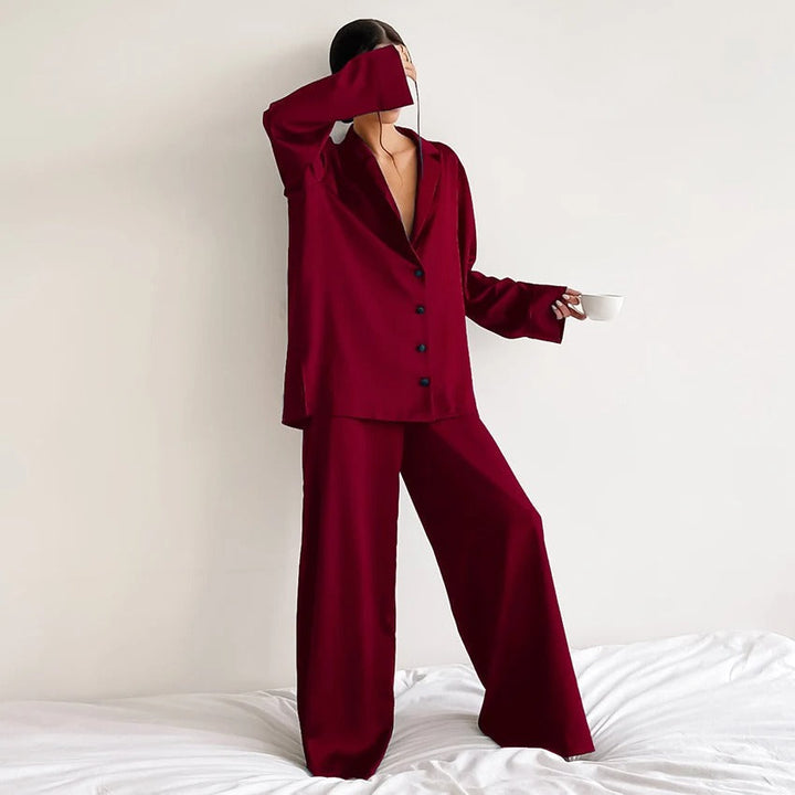 Kimberly - Women's Oversized Notch-Lapel Silk Pajama Set