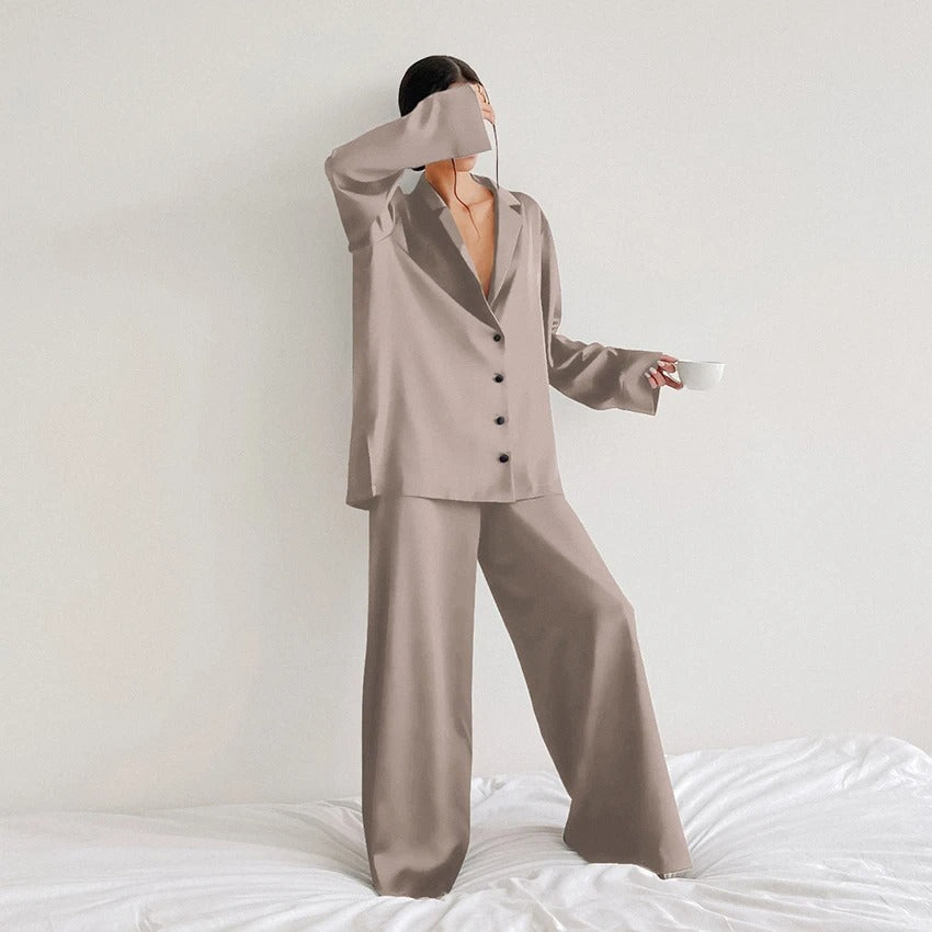 Kimberly - Women's Oversized Notch-Lapel Silk Pajama Set