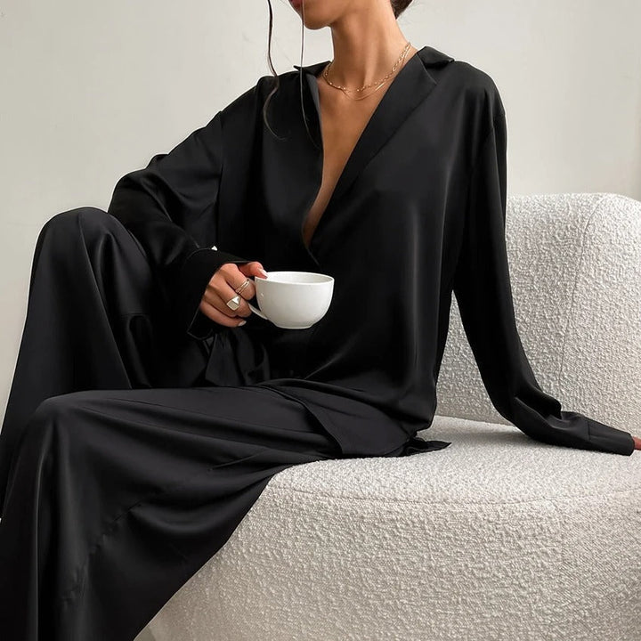 Kimberly - Women's Oversized Notch-Lapel Silk Pajama Set