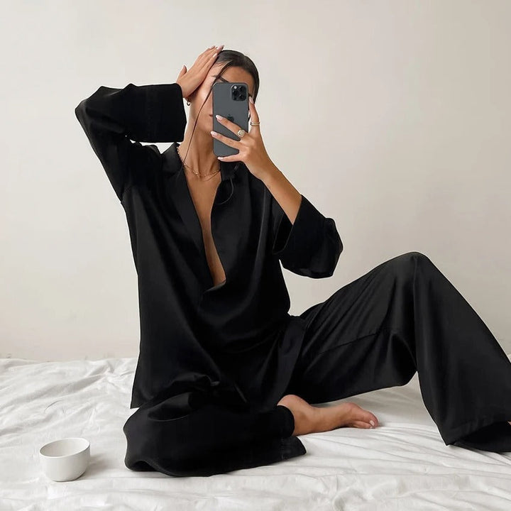 Kimberly - Women's Oversized Notch-Lapel Silk Pajama Set