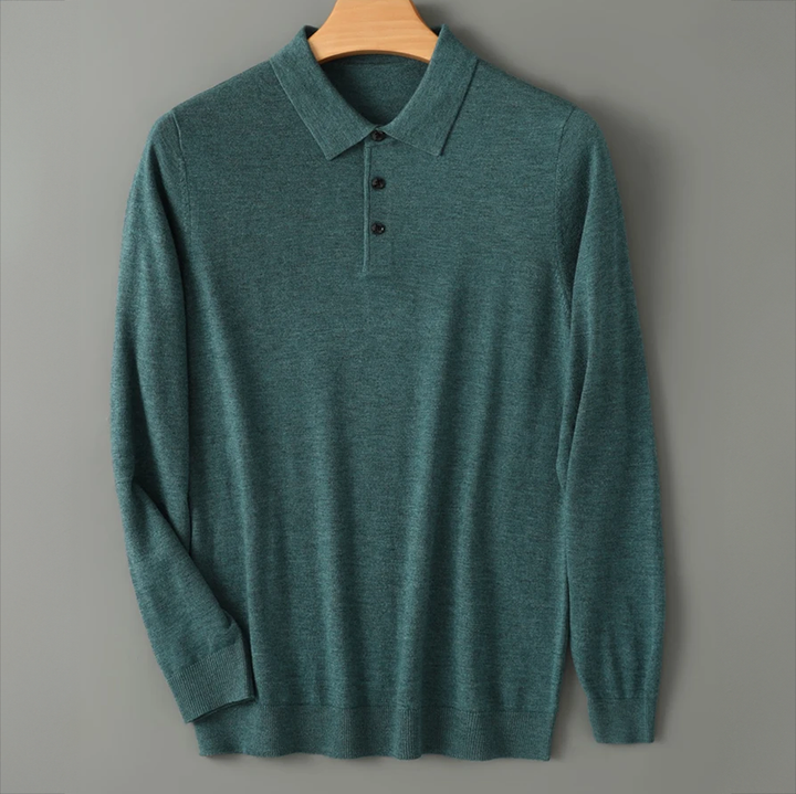 Lucas - Men's Long-Sleeve Wool Polo with Button Placket
