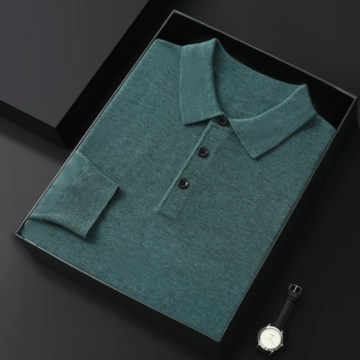 Lucas - Men's Long-Sleeve Wool Polo with Button Placket