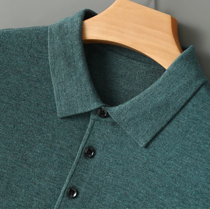 Lucas - Men's Long-Sleeve Wool Polo with Button Placket