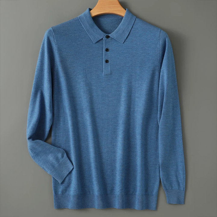 Lucas - Men's Long-Sleeve Wool Polo with Button Placket