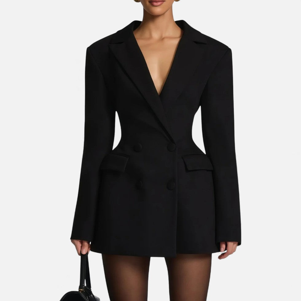 Lucienne - Women's Double-Breasted Blazer Dress with Notch Lapel