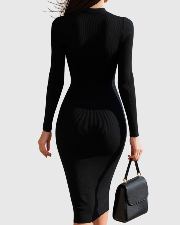 Margerie - Women's Long-Sleeve Pocket Midi Dress