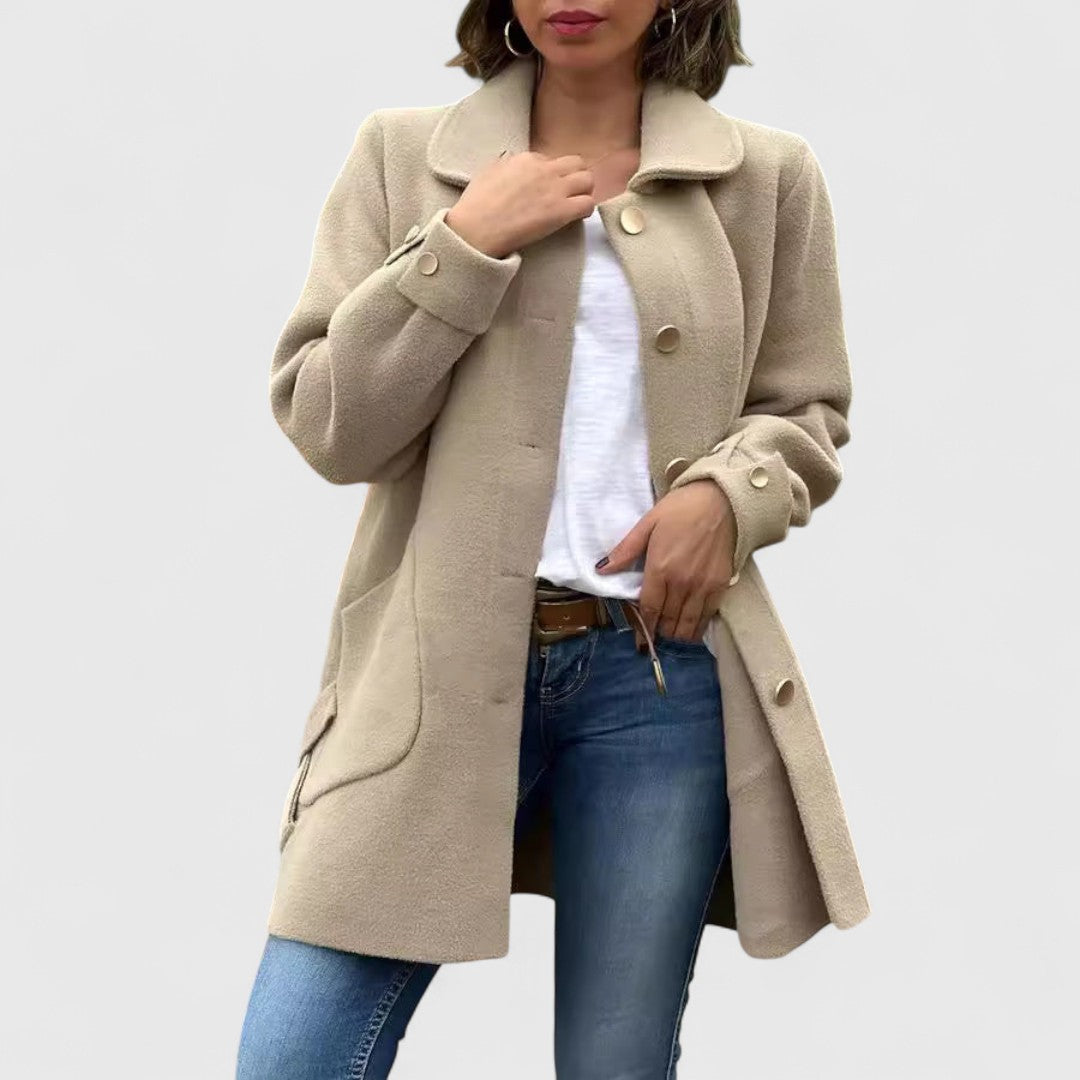 Margot - Women's Notch-Collar Wool Coat with Button Closure