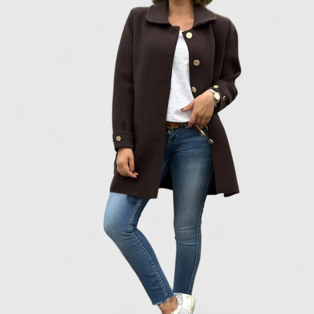 Margot - Women's Notch-Collar Wool Coat with Button Closure