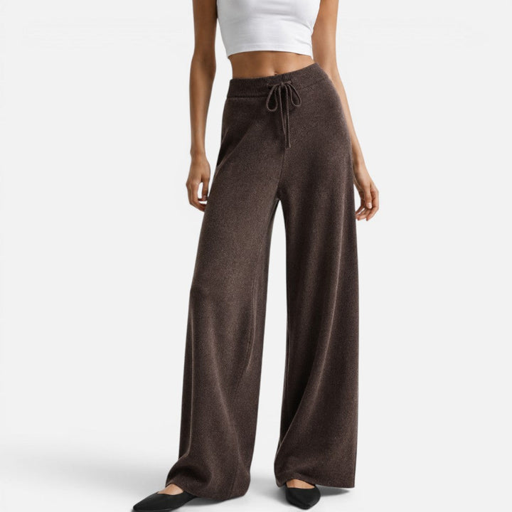 Marilyn - Women's Wide-Leg Cashmere Knit Pants with Drawstring Waist
