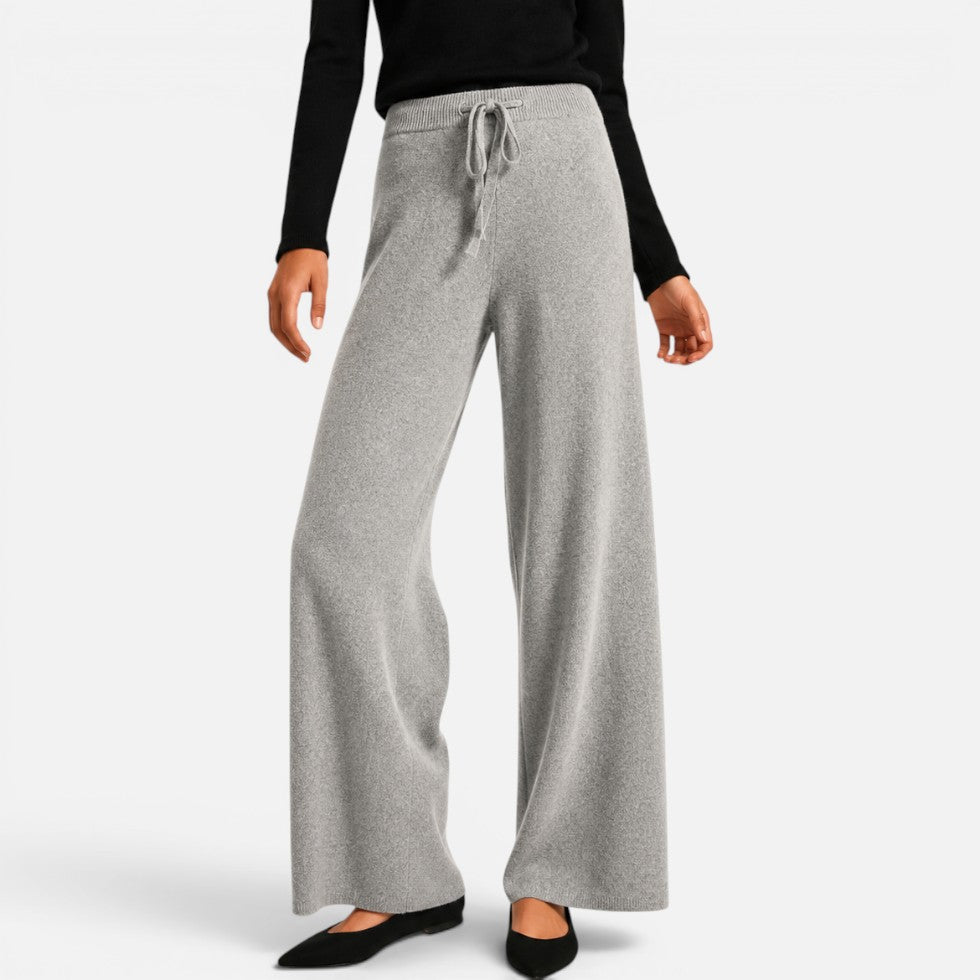 Marilyn - Women's Wide-Leg Cashmere Knit Pants with Drawstring Waist
