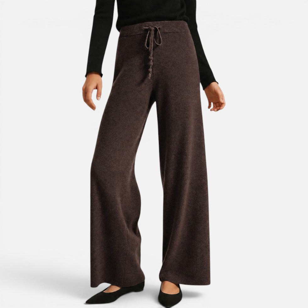 Marilyn - Women's Wide-Leg Cashmere Knit Pants with Drawstring Waist