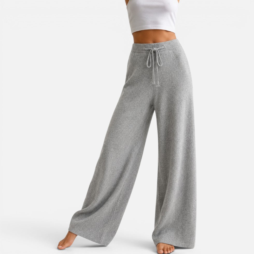 Marilyn - Women's Wide-Leg Cashmere Knit Pants with Drawstring Waist