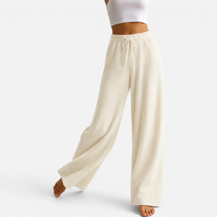 Marilyn - Women's Wide-Leg Cashmere Knit Pants with Drawstring Waist