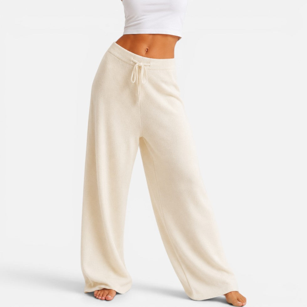 Marilyn - Women's Wide-Leg Cashmere Knit Pants with Drawstring Waist