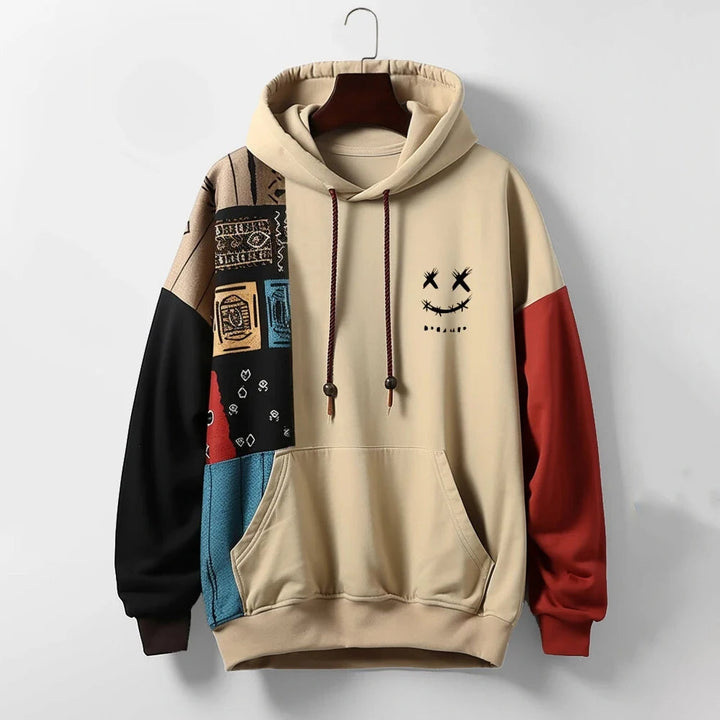 Quinton - Men's Patchwork Colorblock Hoodie with Drawstring