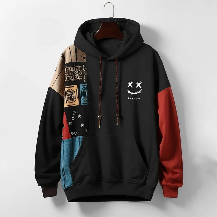 Quinton - Men's Patchwork Colorblock Hoodie with Drawstring