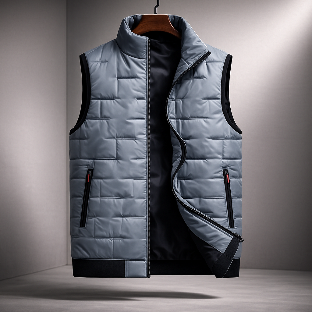 Rafael - Men's Puffer Vest with Stand Collar and Zip Pockets