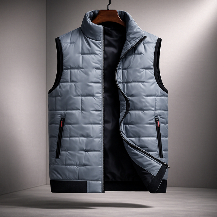 Rafael - Men's Puffer Vest with Stand Collar and Zip Pockets