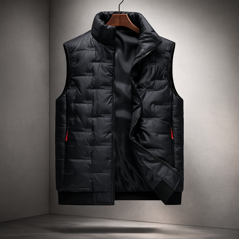 Rafael - Men's Puffer Vest with Stand Collar and Zip Pockets