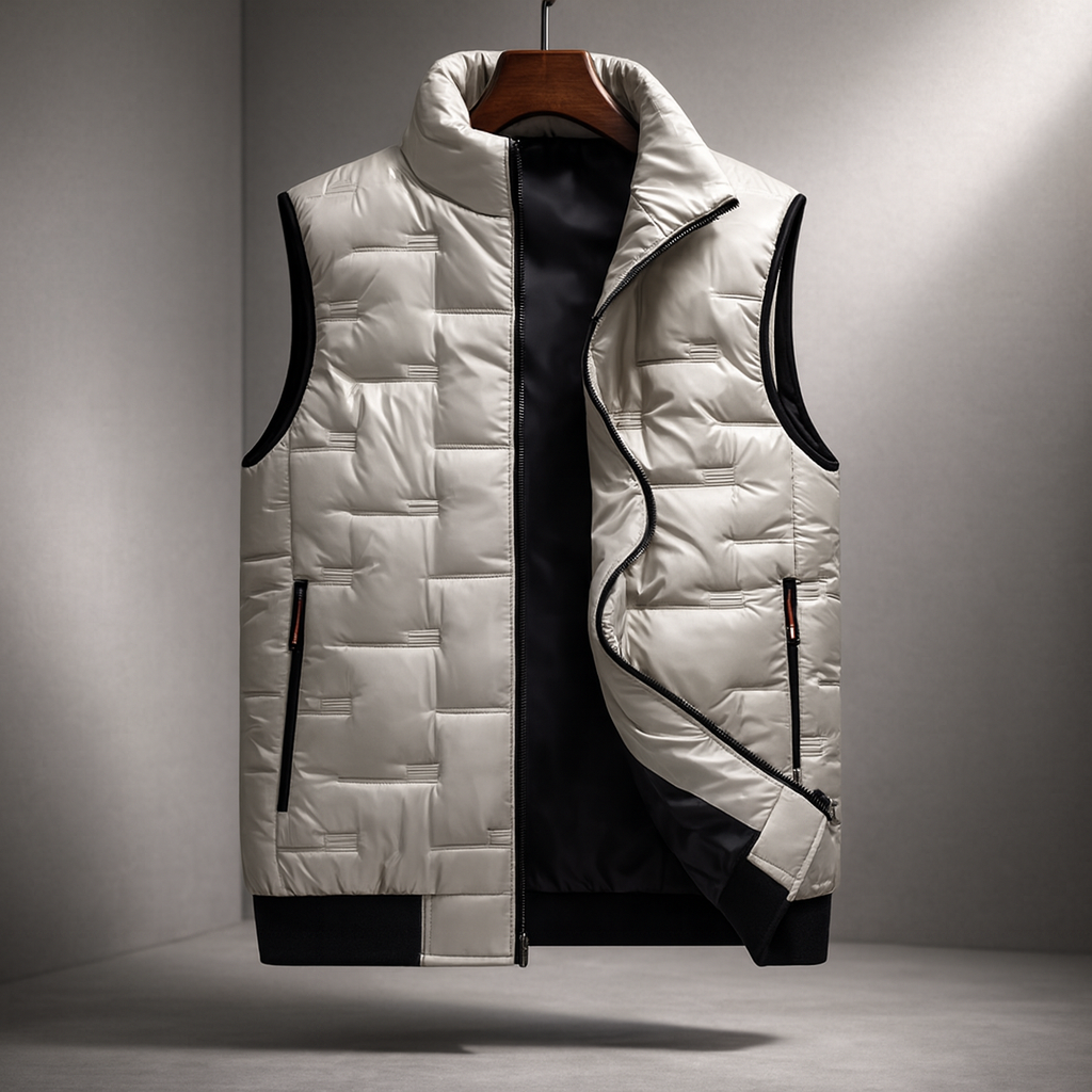Rafael - Men's Puffer Vest with Stand Collar and Zip Pockets