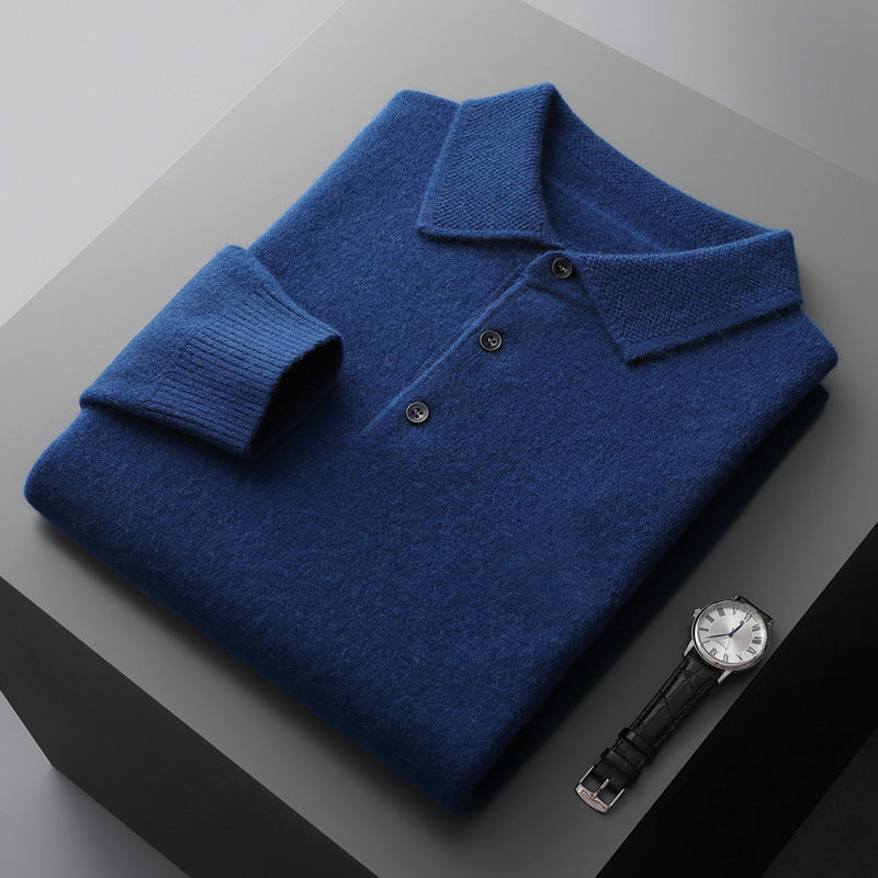 Reuben - Men's Button-Front Merino Wool Polo with Textured Collar