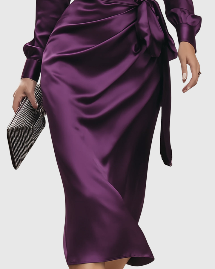 Scarlett - Women's Satin Wrap Midi Dress