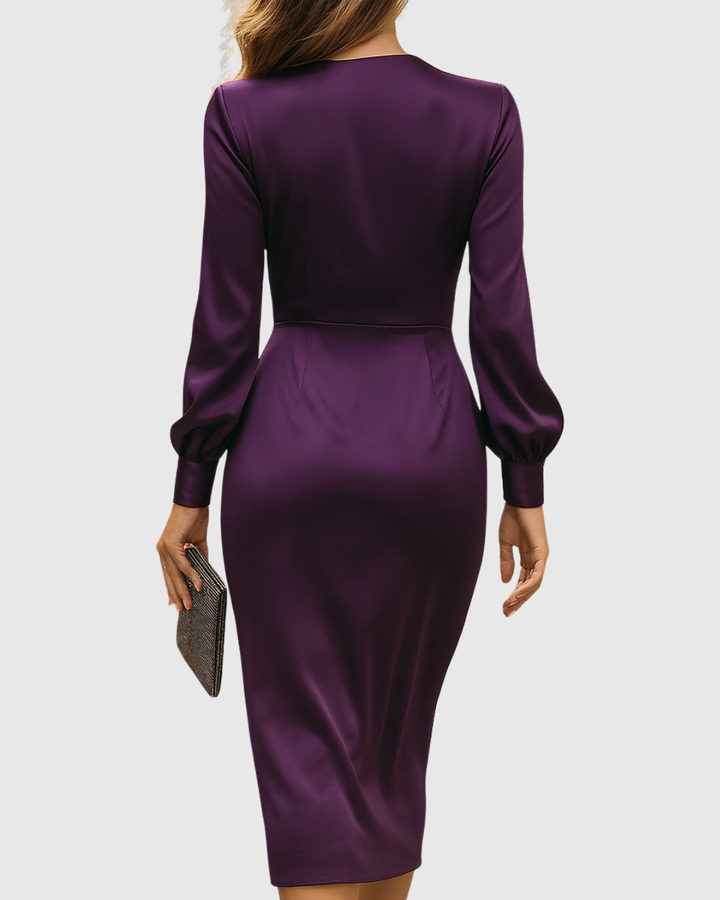Scarlett - Women's Satin Wrap Midi Dress