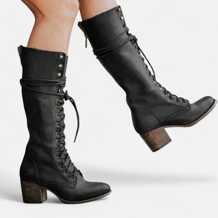 Sylvie - Women's Lace-Up Knee-High Boots with Block Heel
