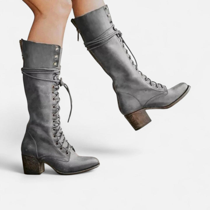 Sylvie - Women's Lace-Up Knee-High Boots with Block Heel