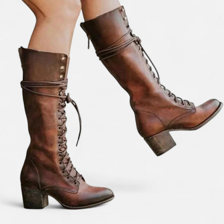 Sylvie - Women's Lace-Up Knee-High Boots with Block Heel