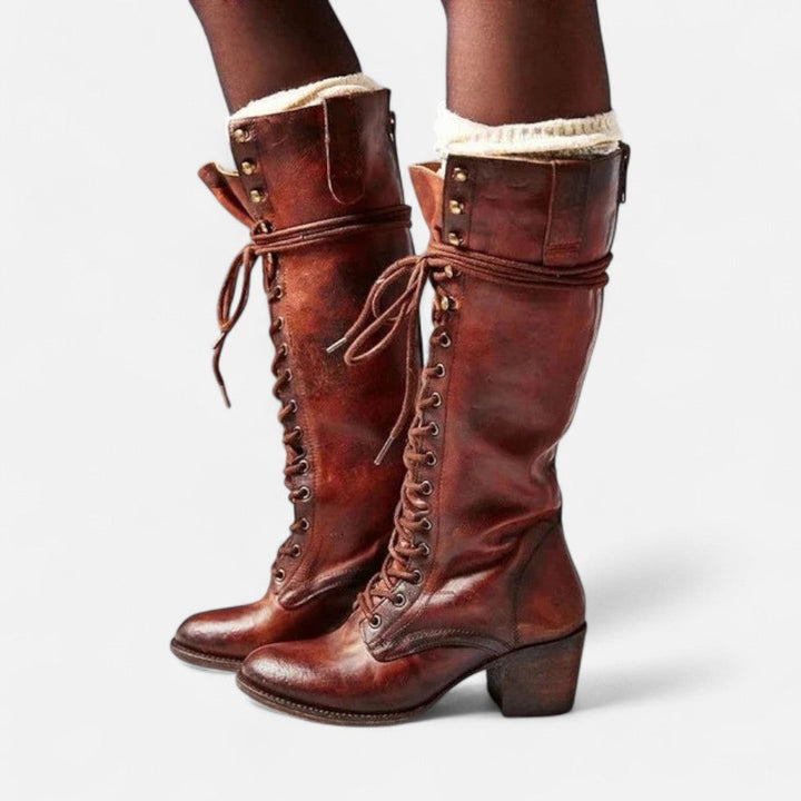 Sylvie - Women's Lace-Up Knee-High Boots with Block Heel