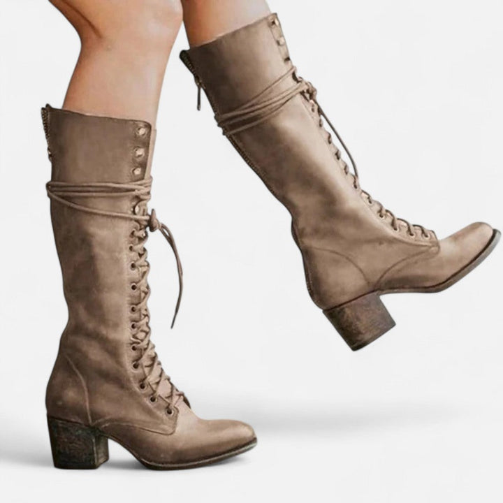 Sylvie - Women's Lace-Up Knee-High Boots with Block Heel