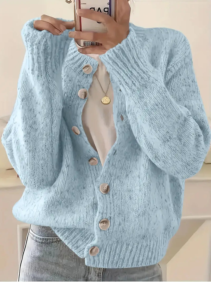 Thessaly - Women's Chunky Button-Front Cable Knit Cardigan