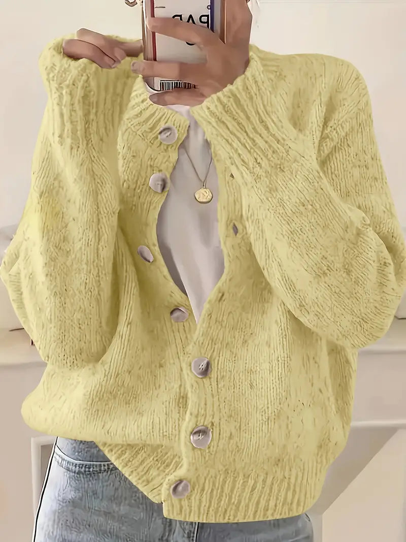 Thessaly - Women's Chunky Button-Front Cable Knit Cardigan
