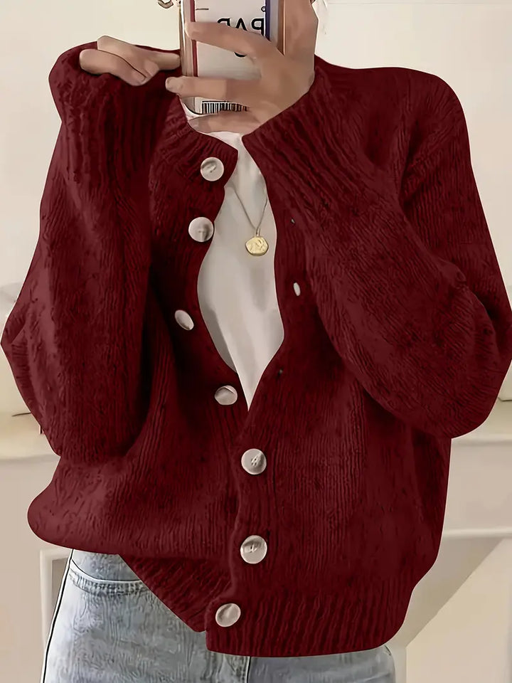 Thessaly - Women's Chunky Button-Front Cable Knit Cardigan